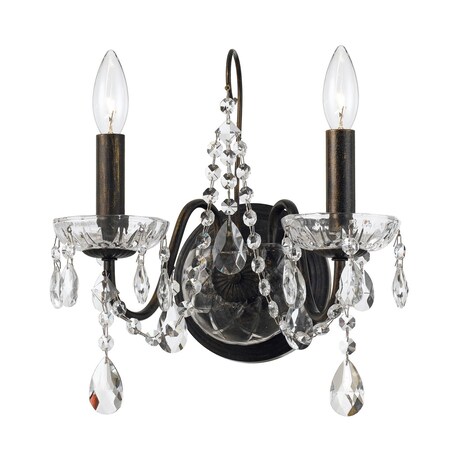 Crystorama Butler 2 Light Clear Crystal English Bronze Sconce 3022-EB-CL-MWP